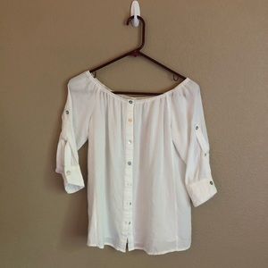 Off The Shoulder White Button Up